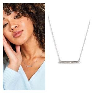Stella & Dot Silver MINI REBEL Pave Bar necklace dainty & delicate